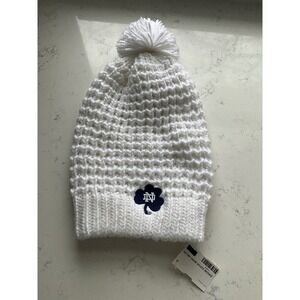 Notre Dame Fighting Irish White Knit Pom Beanie Hat LogoFit Shamrock ND OSFM